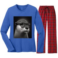 Aesthetic Cool Otter Head Cool Otter With Sunglasses Meaningful Gift Women's Long Sleeve Flannel Pajama Set 