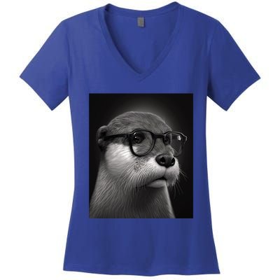 Aesthetic Cool Otter Head Cool Otter With Sunglasses Meaningful Gift Women's V-Neck T-Shirt