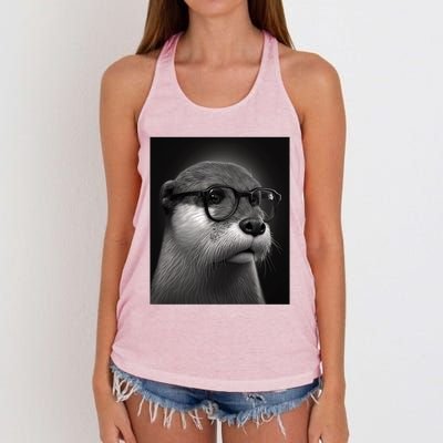 Aesthetic Cool Otter Head Cool Otter With Sunglasses Meaningful Gift Women's Knotted Racerback Tank