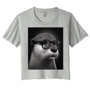 Aesthetic Cool Otter Head Cool Otter With Sunglasses Meaningful Gift Women's Crop Top Tee