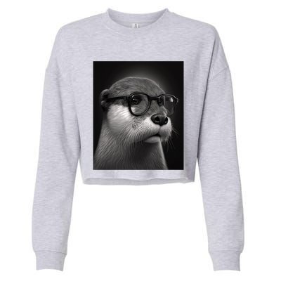 Aesthetic Cool Otter Head Cool Otter With Sunglasses Meaningful Gift Cropped Pullover Crew