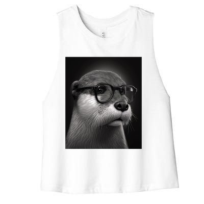 Aesthetic Cool Otter Head Cool Otter With Sunglasses Meaningful Gift Women's Racerback Cropped Tank