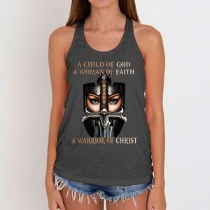 A Child Of God A Woman Of Faith A Warrior Of Christ Women's Knotted Racerback Tank