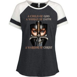 A Child Of God A Woman Of Faith A Warrior Of Christ Enza Ladies Jersey Colorblock Tee