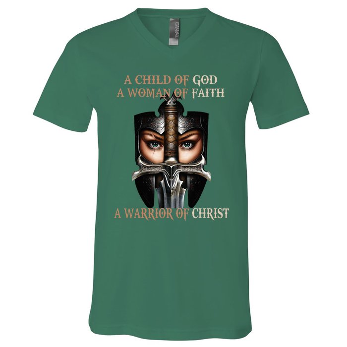 A Child Of God A Woman Of Faith A Warrior Of Christ V-Neck T-Shirt