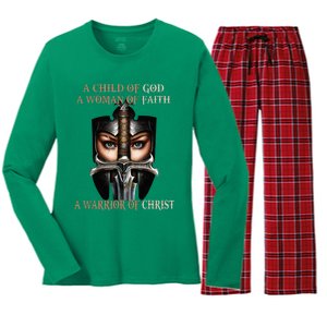 A Child Of God A Woman Of Faith A Warrior Of Christ Women's Long Sleeve Flannel Pajama Set 