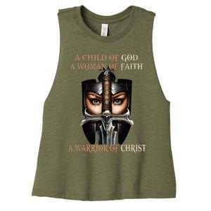 A Child Of God A Woman Of Faith A Warrior Of Christ Women's Racerback Cropped Tank