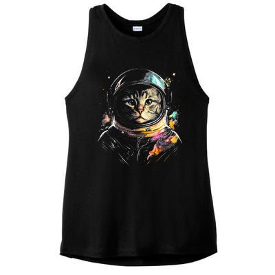 Astronaut Cat Or Funny Space Cat On Galaxy Cat Lover Day Ladies PosiCharge Tri-Blend Wicking Tank