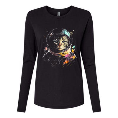 Astronaut Cat Or Funny Space Cat On Galaxy Cat Lover Day Womens Cotton Relaxed Long Sleeve T-Shirt