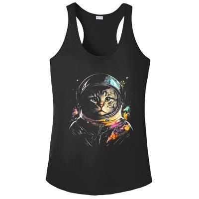 Astronaut Cat Or Funny Space Cat On Galaxy Cat Lover Day Ladies PosiCharge Competitor Racerback Tank