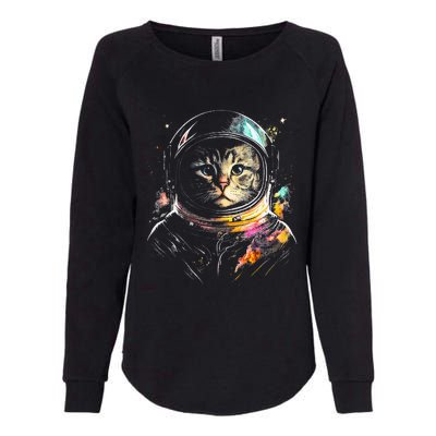 Astronaut Cat Or Funny Space Cat On Galaxy Cat Lover Day Womens California Wash Sweatshirt