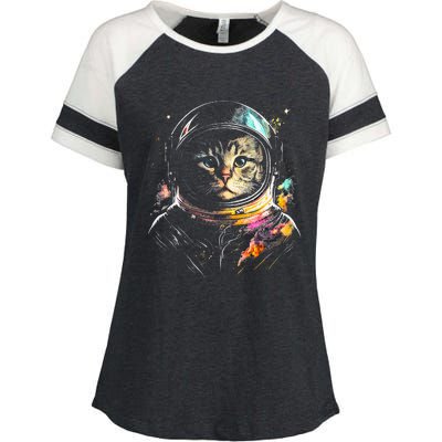 Astronaut Cat Or Funny Space Cat On Galaxy Cat Lover Day Enza Ladies Jersey Colorblock Tee