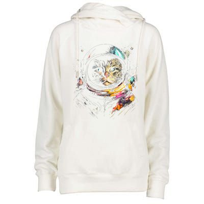 Astronaut Cat Or Funny Space Cat On Galaxy Cat Lover Day Womens Funnel Neck Pullover Hood