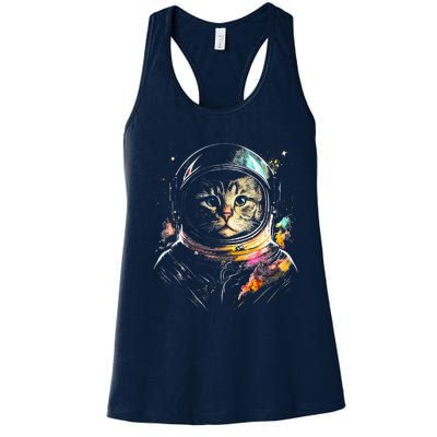 Astronaut Cat Or Funny Space Cat On Galaxy Cat Lover Day Women's Racerback Tank