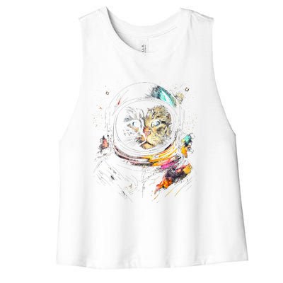 Astronaut Cat Or Funny Space Cat On Galaxy Cat Lover Day Women's Racerback Cropped Tank