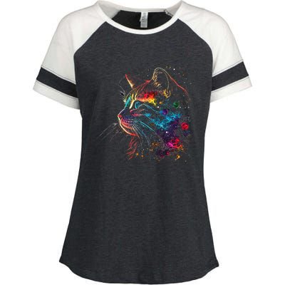 Astronaut Cat Or Funny Space Cat On Galaxy Cat Lover Gift Enza Ladies Jersey Colorblock Tee