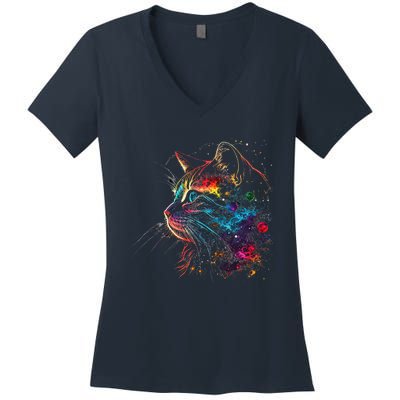 Astronaut Cat Or Funny Space Cat On Galaxy Cat Lover Gift Women's V-Neck T-Shirt