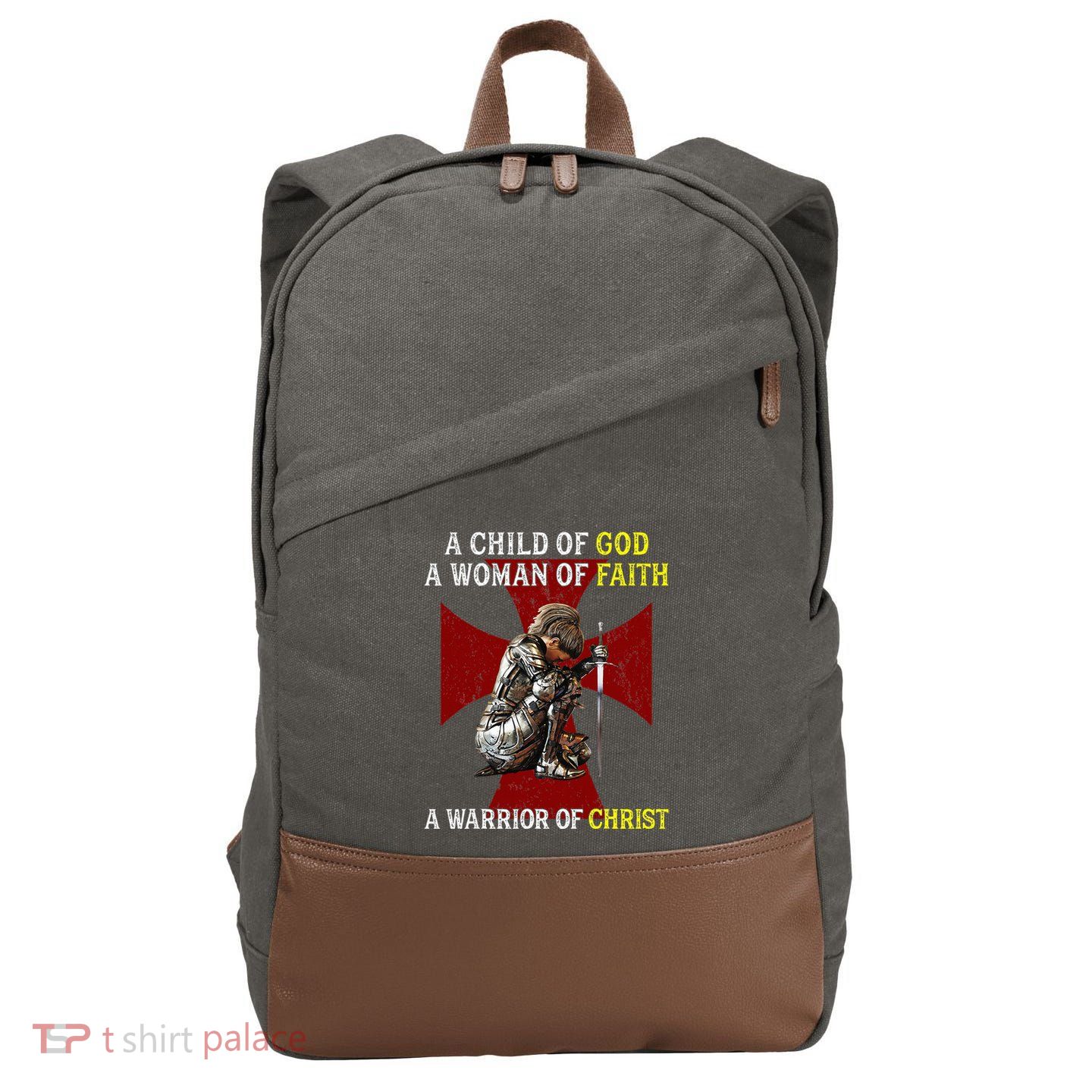 A Child Of God A Woman Of Faith A Warrior Of Christ Cotton Canvas Backpack