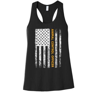 Animal Control Officer Flag Wildlife Rescue Patrol Control Women's Racerback Tank