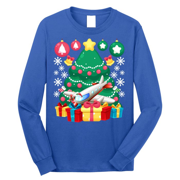 Airplane Christmas Ornats Funny Aviation Lover Pilot Gift Long Sleeve Shirt