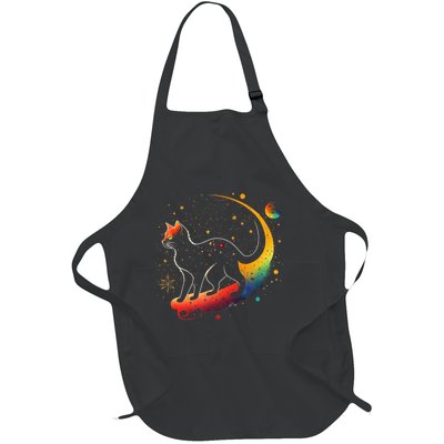 Astronaut Cat or Funny Galaxy Cat on Space Cat Lover Full-Length Apron With Pockets