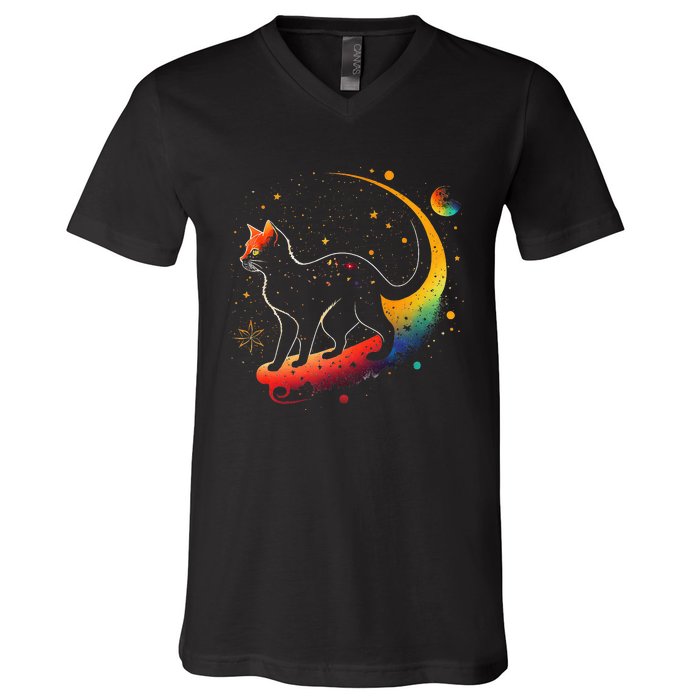 Astronaut Cat or Funny Galaxy Cat on Space Cat Lover V-Neck T-Shirt