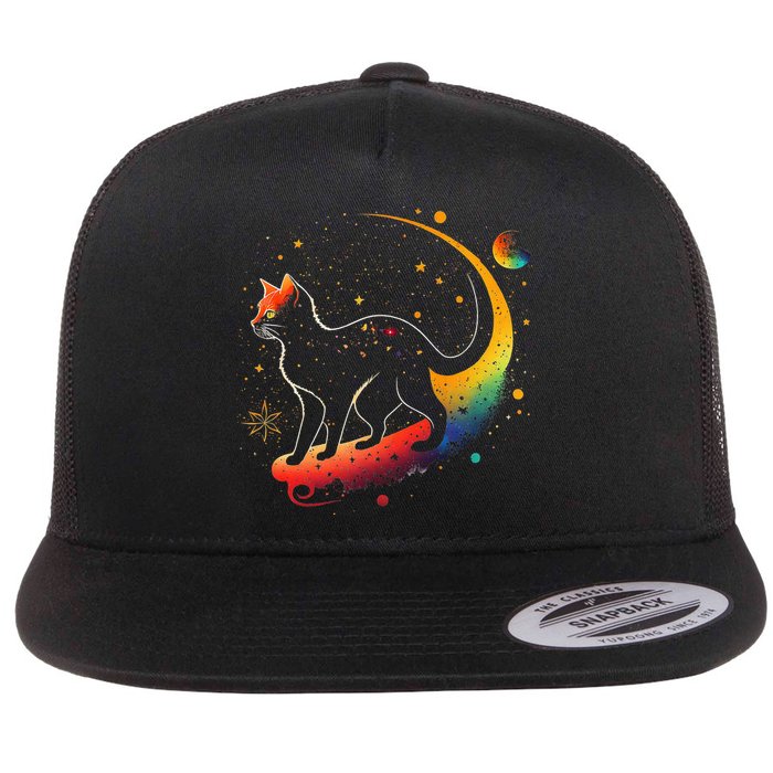 Astronaut Cat or Funny Galaxy Cat on Space Cat Lover Flat Bill Trucker Hat