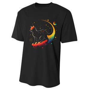 Astronaut Cat or Funny Galaxy Cat on Space Cat Lover Performance Sprint T-Shirt