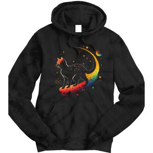 Astronaut Cat or Funny Galaxy Cat on Space Cat Lover Tie Dye Hoodie