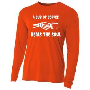 A Cup Of Coffee Heals The Soul Halloween Goth Funny Skeleton Gift Cooling Performance Long Sleeve Crew