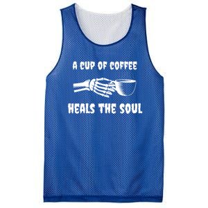 A Cup Of Coffee Heals The Soul Halloween Goth Funny Skeleton Gift Mesh Reversible Basketball Jersey Tank