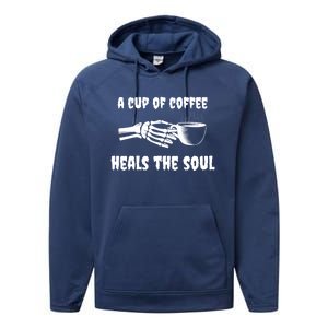 A Cup Of Coffee Heals The Soul Halloween Goth Funny Skeleton Gift Performance Fleece Hoodie