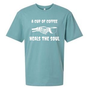 A Cup Of Coffee Heals The Soul Halloween Goth Funny Skeleton Gift Sueded Cloud Jersey T-Shirt