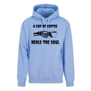 A Cup Of Coffee Heals The Soul Halloween Goth Funny Skeleton Gift Unisex Surf Hoodie