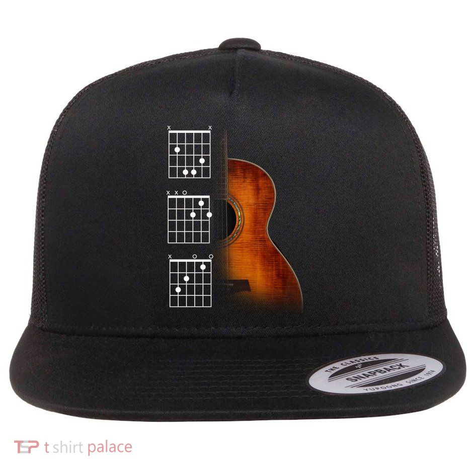 Acoustic Guitar Chords Flat Bill Trucker Hat