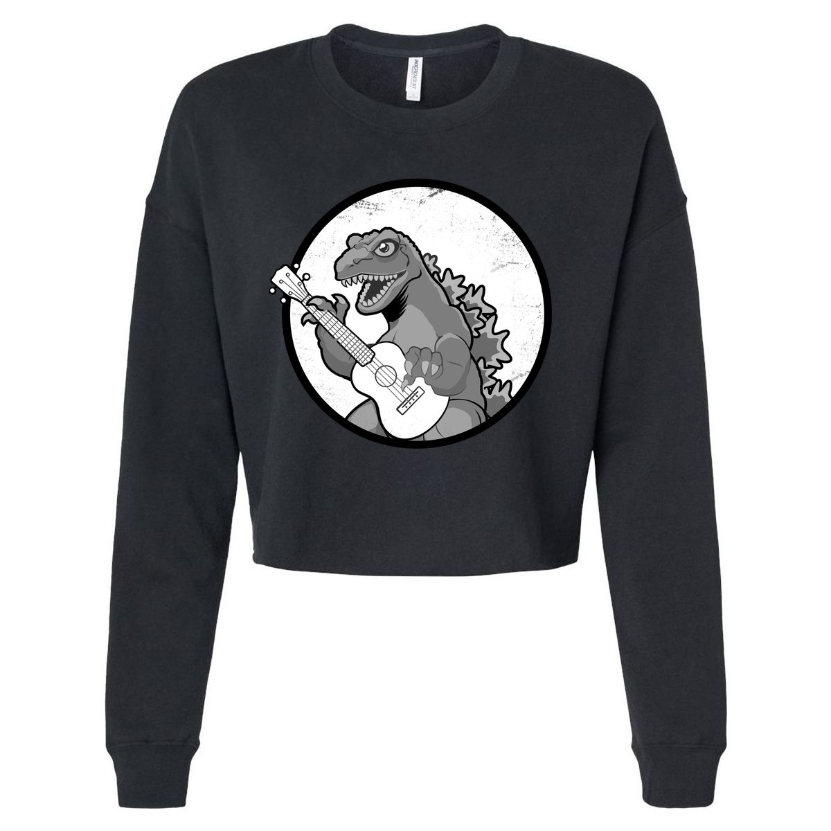 Acoustic Guitar Dinosaur Cropped Pullover Crew