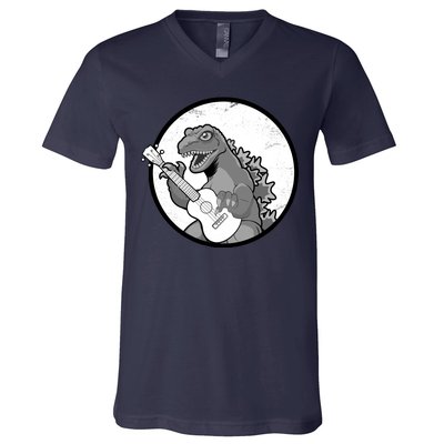 Acoustic Guitar Dinosaur V-Neck T-Shirt