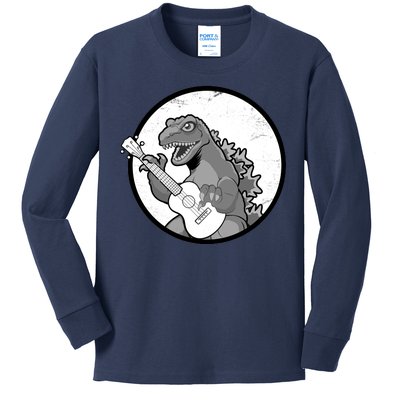 Acoustic Guitar Dinosaur Kids Long Sleeve Shirt