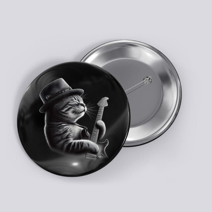 Authorized Cat Playing Guitar Funny Rock Music Guitar Cat Button