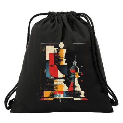 Artsy Chess Player On Abstract Art Chess Drawstring Bag