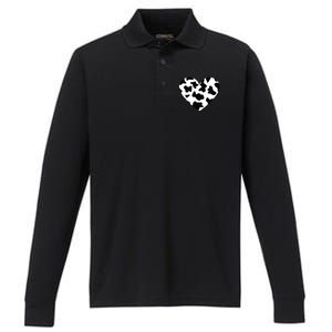 Awesome Cow Print Black White Print Heart Performance Long Sleeve Polo