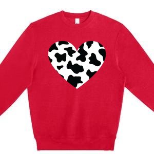 Awesome Cow Print Black White Print Heart Premium Crewneck Sweatshirt