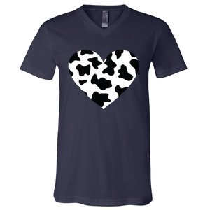 Awesome Cow Print Black White Print Heart V-Neck T-Shirt