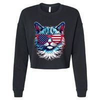 American Cat Patriotic Sunglasses Usa Flag 4th Of July Cat Graphic Cropped Pullover Crew