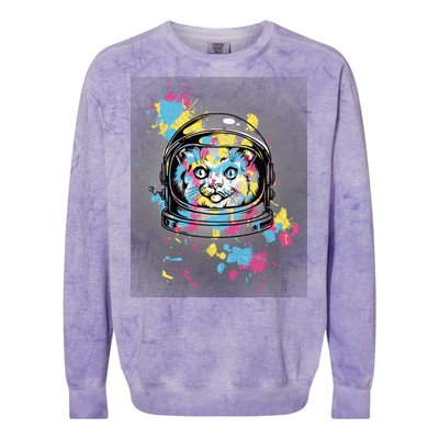 Astronaut Cat Paint Splatter Colorful Design Colorblast Crewneck Sweatshirt