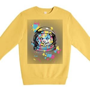 Astronaut Cat Paint Splatter Colorful Design Premium Crewneck Sweatshirt