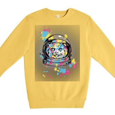 Astronaut Cat Paint Splatter Colorful Design Premium Crewneck Sweatshirt