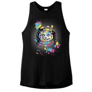 Astronaut Cat Paint Splatter Colorful Design Ladies PosiCharge Tri-Blend Wicking Tank