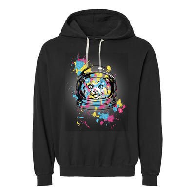 Astronaut Cat Paint Splatter Colorful Design Garment-Dyed Fleece Hoodie