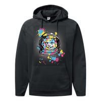 Astronaut Cat Paint Splatter Colorful Design Performance Fleece Hoodie